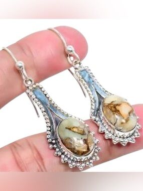 Natural Agate Stone Earrings Silver Setting